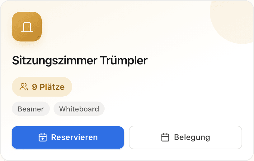 Raumkarte mit Kapazität und Ausstattungs-Markierungen wie Beamer und Whiteboard